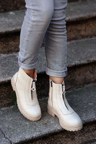 EREN SHOES BAG (Baku) Genuine Leather Front Zipper Detailed Rubber Sole Orthopedic Genuine Leather Boots