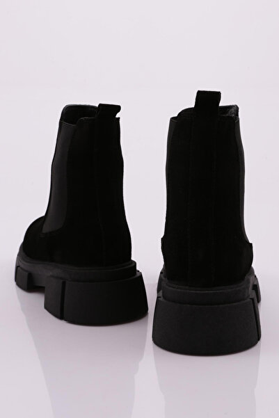 DGN Dámské kozačky s elastickými stranami a tlustou podrážkou Černá semišová pravá kůže 33653883