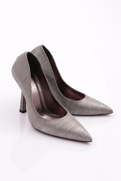 DGN Pantofi cu toc de damă cu dungi platină 718621085