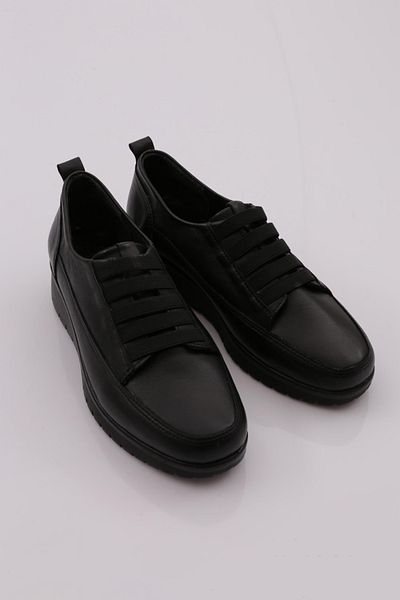 DGN Pantofi Confort cu șireturi de damă, piele naturală neagră 4663335
