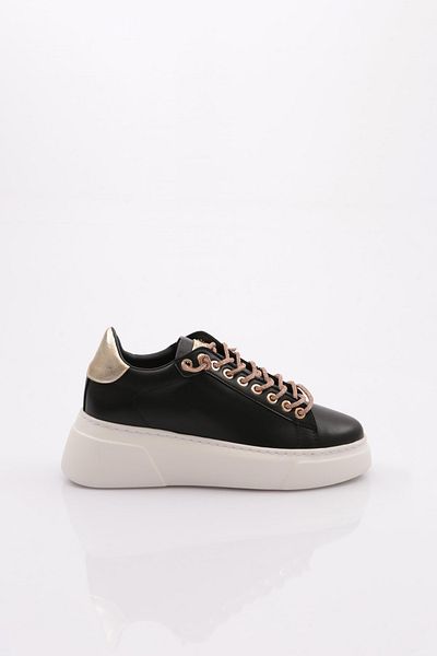 DGN Women's Thick Sole Silver Stone Lace-Up Sneakers Shoes Black-White