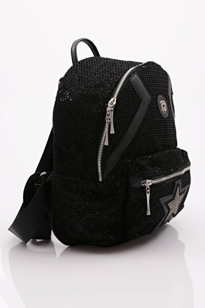 DGN Black Women's Backpack with Star Pattern - Mesh 1242856