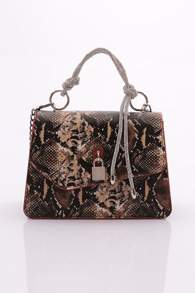 DGN Women's Classic Bag with Corduroy Stones and Brown Snake Pattern