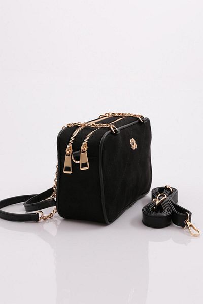 DGN Women's Double Eye Chain Bag Black Suede 1482856