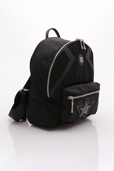 DGN Star Patterned Black Satin Women's Backpack - 1242856