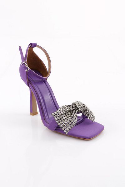 DGN Sandale de damă cu fundă argintie din piatră violet satin 3131033210