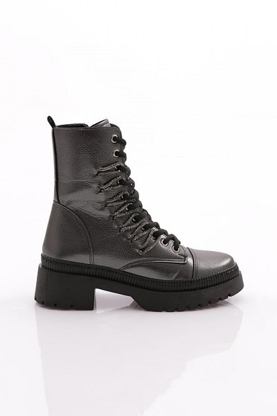 DGN Women's Lace-Up Silver Stone Lace-Up Boots Platinum Caviar 211018621027