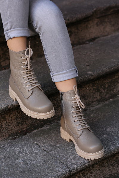 EREN SHOES BAG (ΚΙΑ) Γνήσιο δέρμα με λεπτομέρεια με κορδόνια και φερμουάρ, μπότες από καουτσούκ από πραγματικό δέρμα MINK FLOTTER