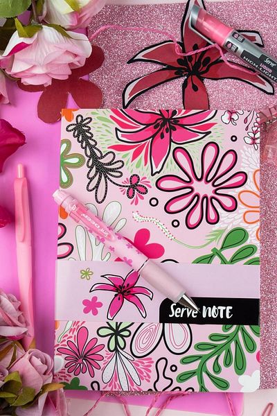 Serve Note 15x21cm 120yp Caiet cu model în dungi Candy Pink