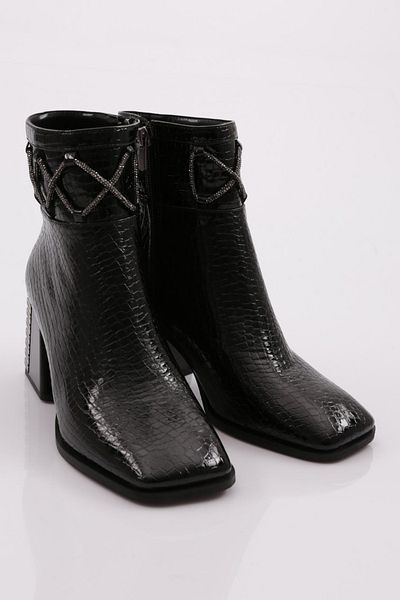 DGN Μαύρες γυναικείες μπότες με τακούνι Crocodile - 421123488