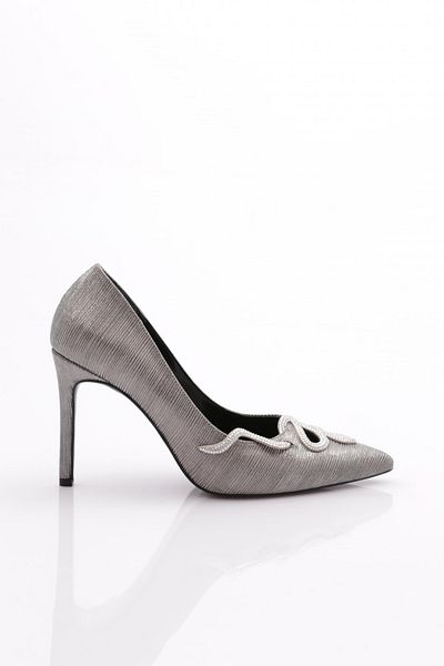 DGN Pantofi cu toc de damă cu dungi platină 62722859