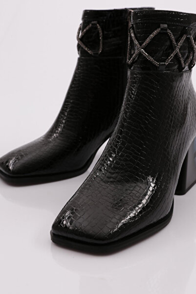 DGN Μαύρες γυναικείες μπότες με τακούνι Crocodile - 421123488