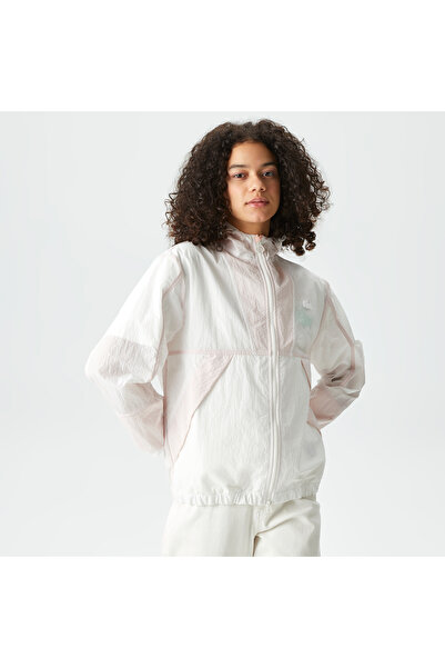 Lacoste Kadın Kapüşonlu Renk Bloklu Beyaz Mont