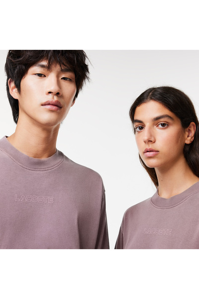 Lacoste Neo Heritage Unisex Loose Fit Bisiklet Yaka Baskılı Mor T-Shirt