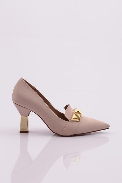 DGN Women's Triangle Stone Heeled Shoes Beige Scuba 4110162821