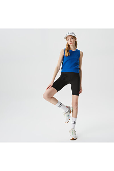 Lacoste Kadın Slim Fit Bisiklet Yaka Renk Bloklu Mavi Triko