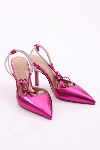 DGN Women's Open Back Heeled Shoes Fuchsia Metallic 711121085