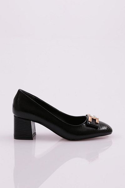 DGN Black Patent Leather Printed Women's Heeled Shoes - 34533539