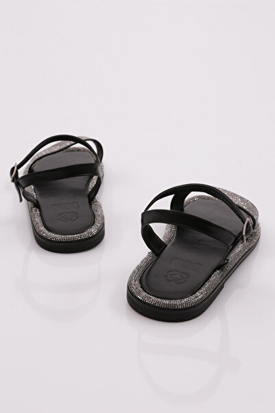 DGN Women's Flat Sole Stone Sandals Black Matte 416233210