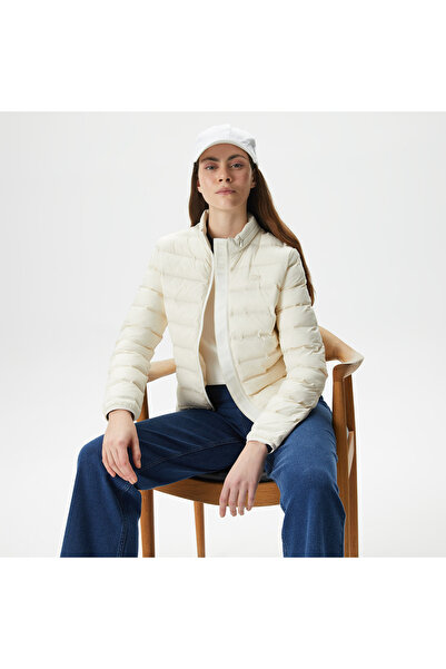 Lacoste Kadın Dik Yaka Kapitone Beyaz Mont