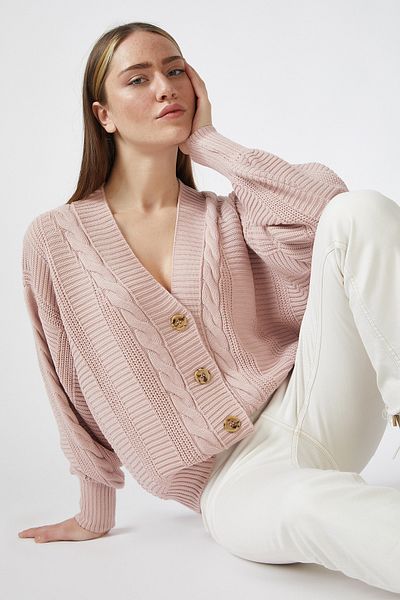 Lovelyİstanbul Lässige Strickjacke mit geflochtenen Ballonärmeln PUDRA LZA0011