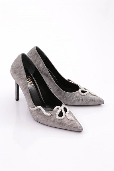 DGN Pantofi cu toc de damă cu dungi platină 62722859