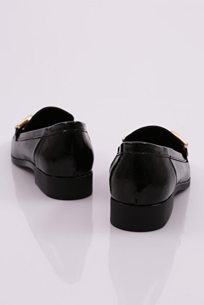 DGN Kadın Loafer Ayakkabı Siyah Kırışık Rugan 4461535