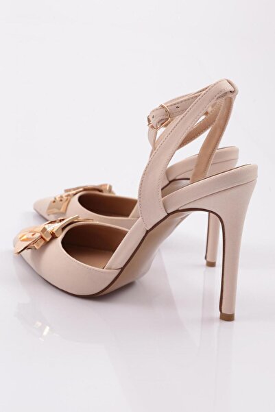 DGN Kadın Tokalı Bilekten Bağlama Tpuklu Ayakkabı Bej Mat Saten 62742859