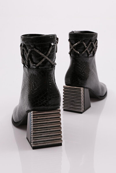 DGN Μαύρες γυναικείες μπότες με τακούνι Crocodile - 421123488