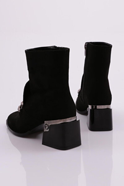 DGN Μαύρα σουέτ γυναικείες μπότες με τακούνι