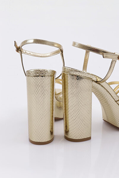 DGN Γυναικεία παπούτσια με λουράκι αστραγάλου με χοντρή σόλα με τακούνι χρυσό εμπριμέ μεταλλικό 393236