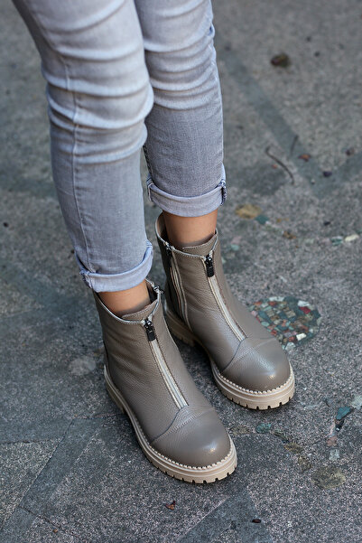 EREN SHOES BAG (ΙΣΛΑΝΔΙΑ) Mink Flottter - Γνήσιο δέρμα, μπότες από καουτσούκ με αντιολισθητική σόλα με φερμουάρ