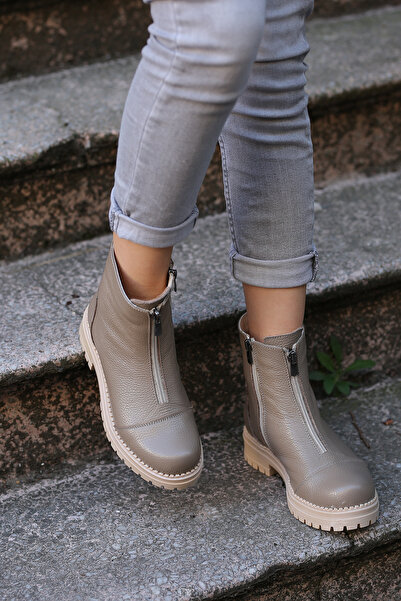 EREN SHOES BAG (ΙΣΛΑΝΔΙΑ) Mink Flottter - Γνήσιο δέρμα, μπότες από καουτσούκ με αντιολισθητική σόλα με φερμουάρ