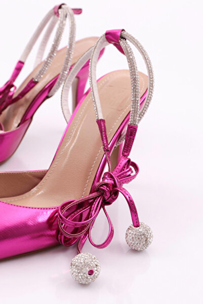 DGN Women's Open Back Heeled Shoes Fuchsia Metallic 711121085