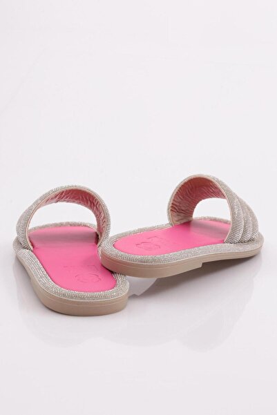 DGN 3060 Μοντέλο γυναικείες πέτρινες παντόφλες επίπεδη σόλα με λεπτομέρειες