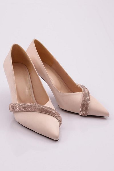 DGN Pantofi cu toc de damă din satin bej - 34973539