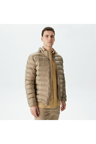 Lacoste Erkek Kapüşonlu Kapitone Bej Mont