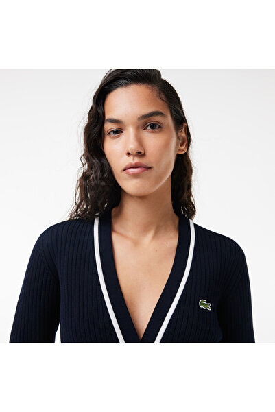 Lacoste Kadın V Yaka Lacivert Hırka