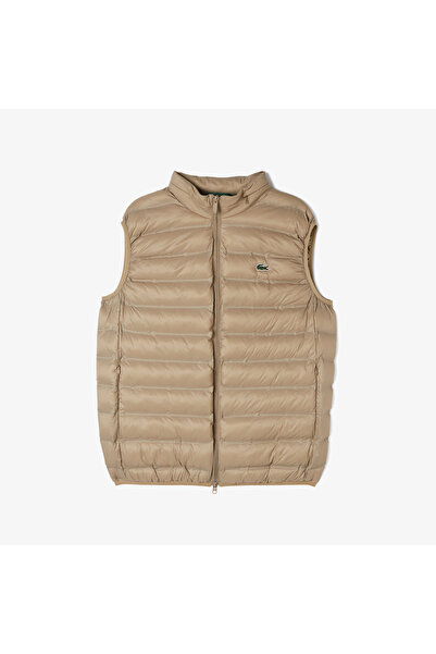 Lacoste Men's Stand Collar Quilted Beige Vest