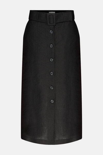 W Collection Siyah Keten Midi Etek