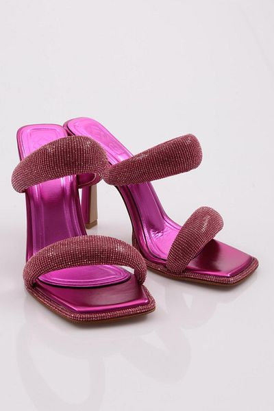 DGN Papuci de damă cu toc fucsia metalic - cu bandă groasă de piatră argintie 313833210