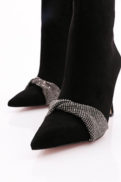 DGN Černé semišové dámské kozačky na podpatku - 4869535