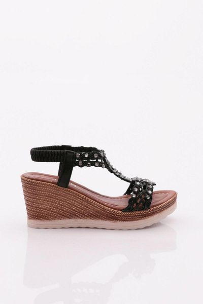 DGN 1042 Model High Heeled Stone Flower Patterned Women's Sandals