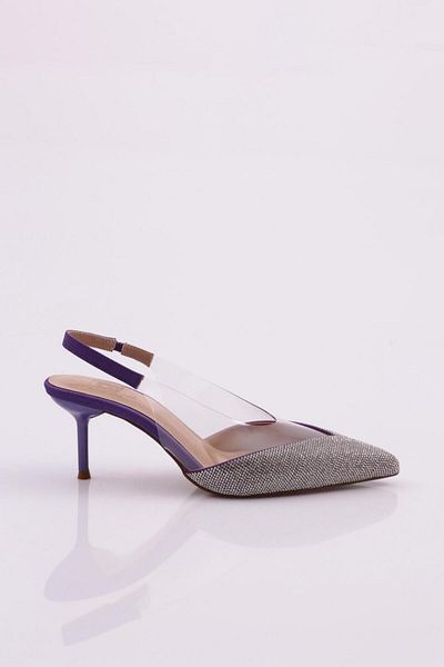 DGN Pantofi cu toc cu spatele deschis brodat cu piatra de dama din satin violet 288421085