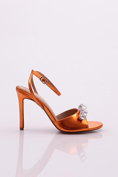 DGN Orange Metallic Large Stone Women's Heeled Shoes - 21763236