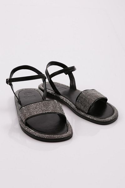 DGN Women's Flat Sole Stone Sandals Black Matte 416233210