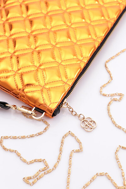 DGN Kadın Baklava Dilimi Desenli Portföy Çanta Oranj Metalik 51153448