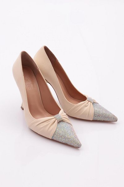 DGN Pantofi cu toc de damă din satin bej - 32173568