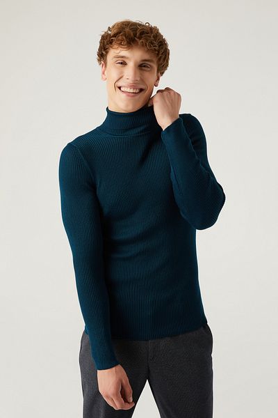 Twn Pulover Slim Fit Oil Rib Knit Half Fisherman