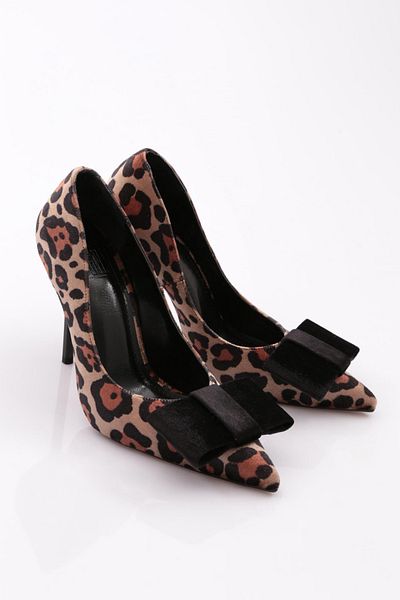 DGN Pantofi cu toc pentru femei din catifea cu model leopard negru - 563103557
